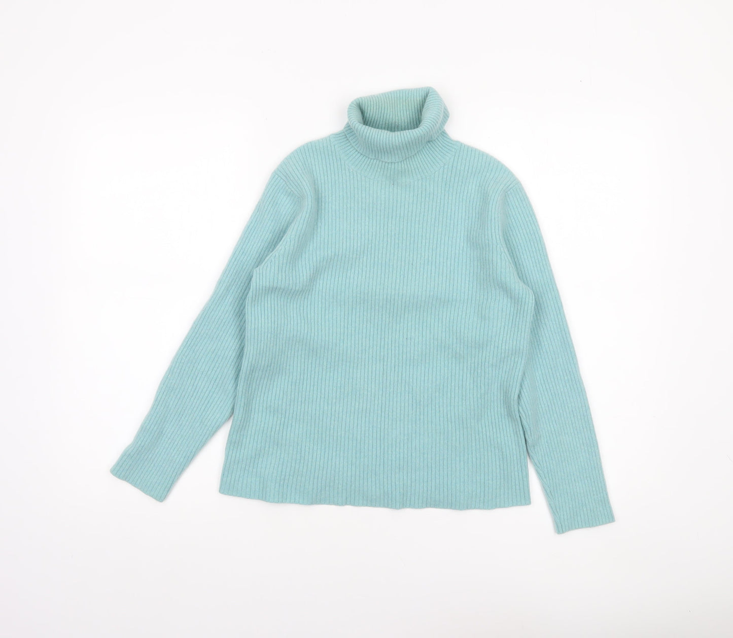 Lands' End Women's Green Cashmere Roll Neck Jumper Size S