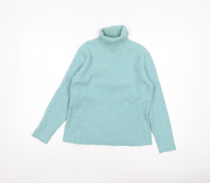 Lands' End Women's Green Cashmere Roll Neck Jumper Size S