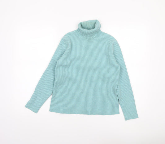 Lands' End Women's Green Cashmere Roll Neck Jumper Size S