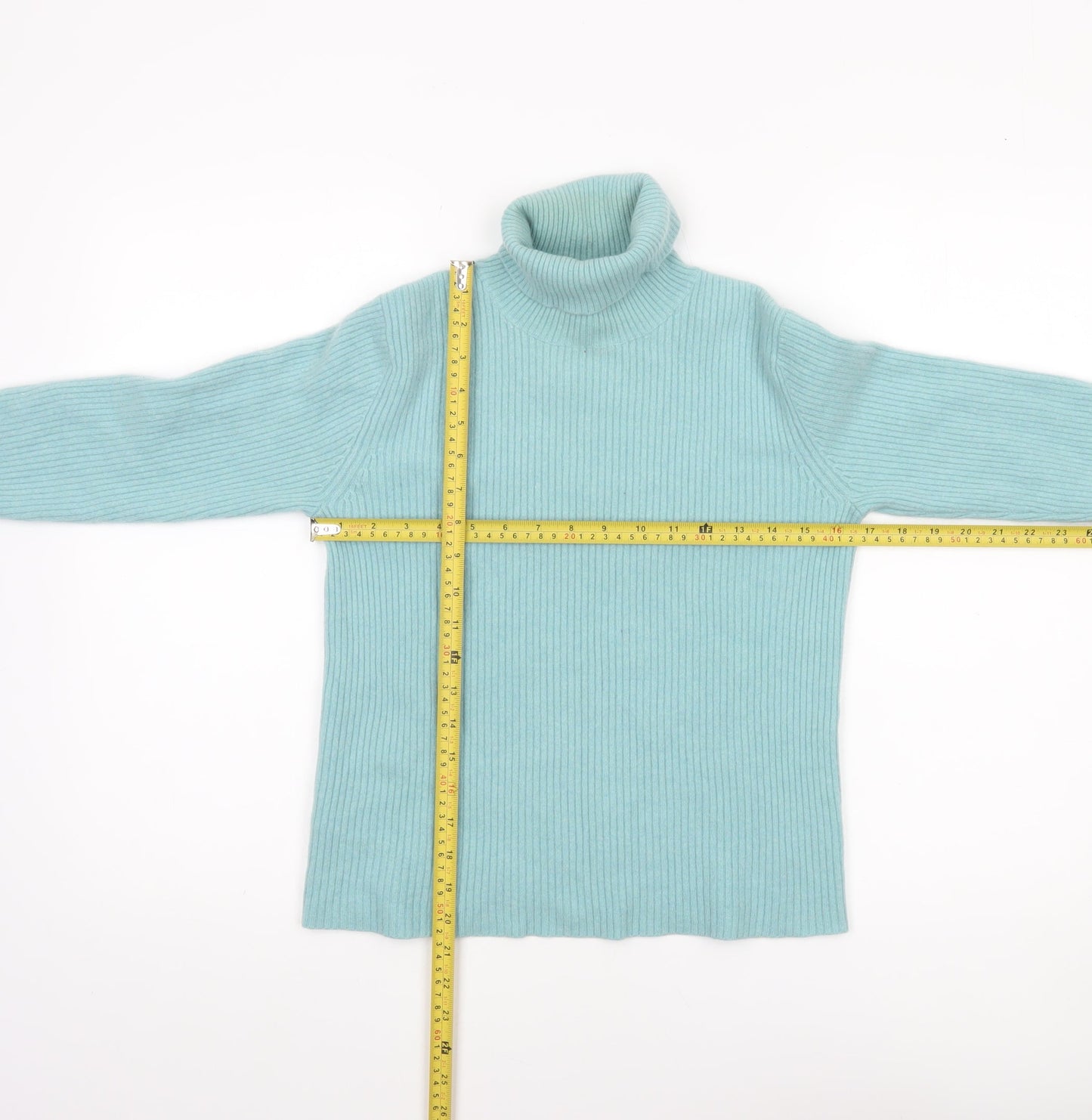 Lands' End Women's Green Cashmere Roll Neck Jumper Size S