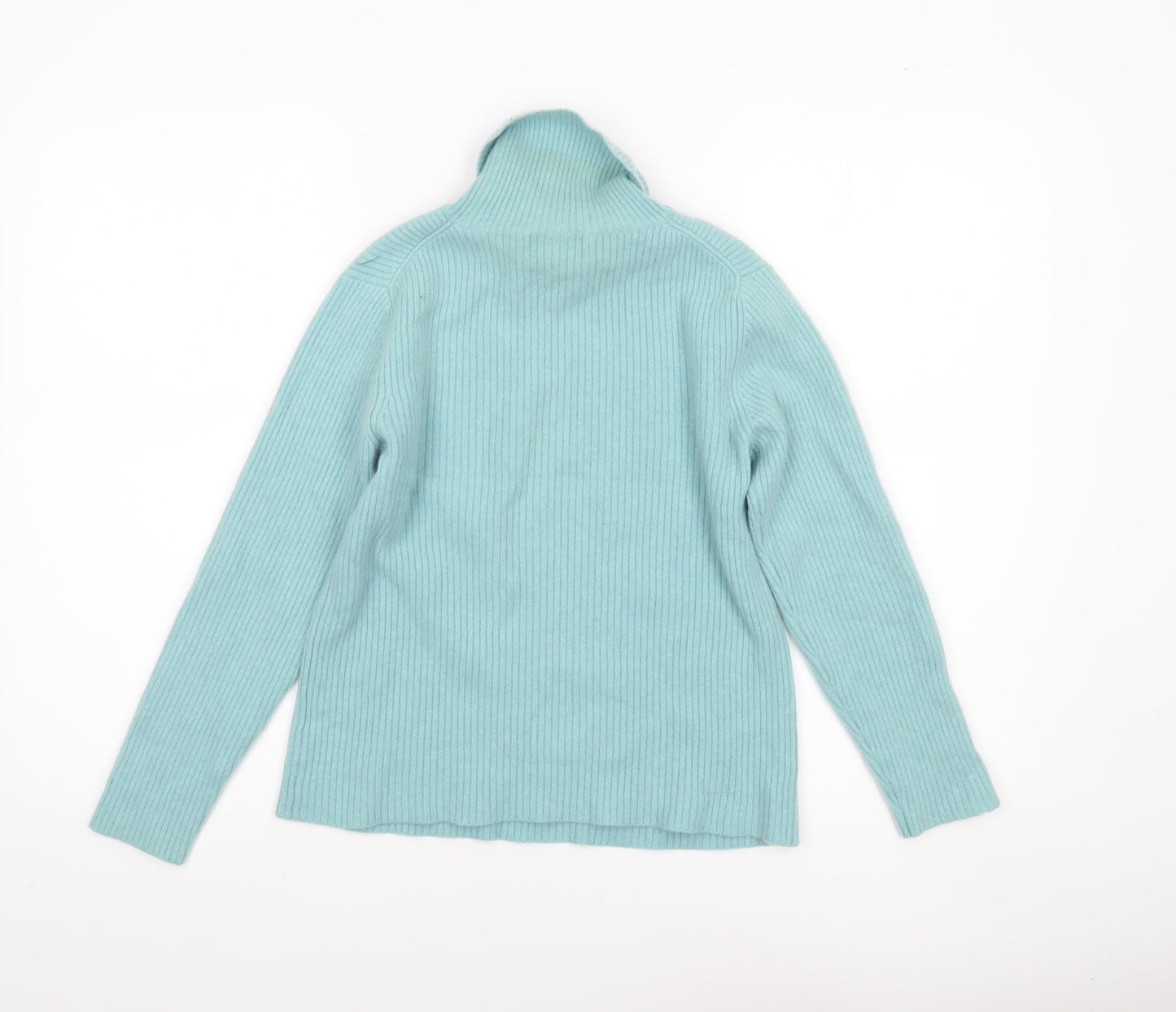 Lands' End Women's Green Cashmere Roll Neck Jumper Size S