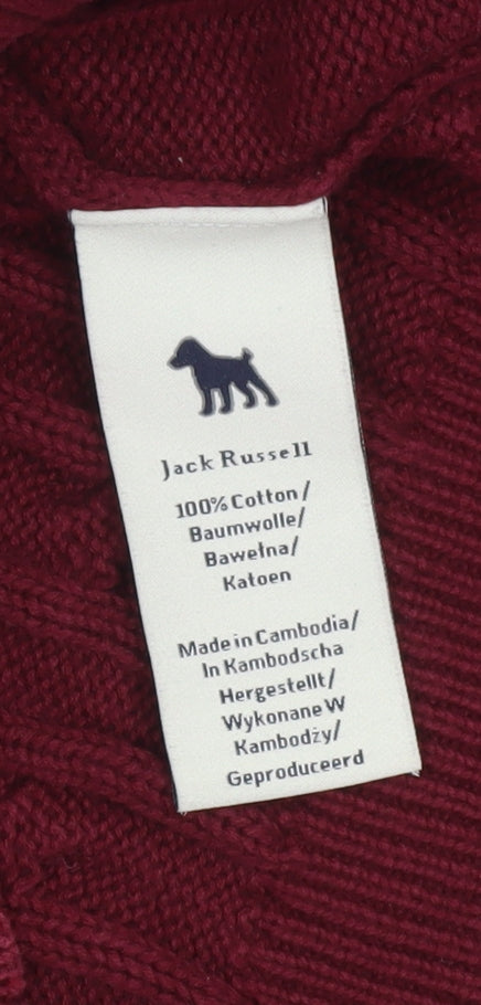 Jack Russell Men's Red Cable-Knit Cotton Jumper M Crew Neck Sweater