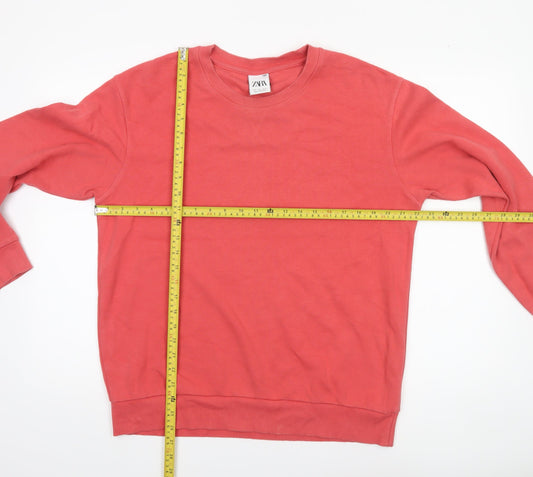 ZARA Mens Red Crew Neck Sweatshirt Size L Pullover Cotton Blend