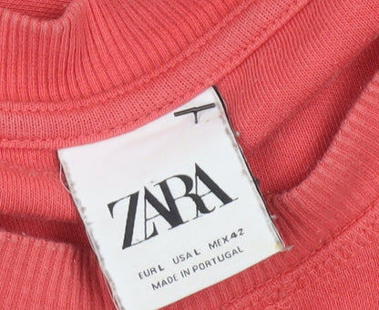 ZARA Mens Red Crew Neck Sweatshirt Size L Pullover Cotton Blend