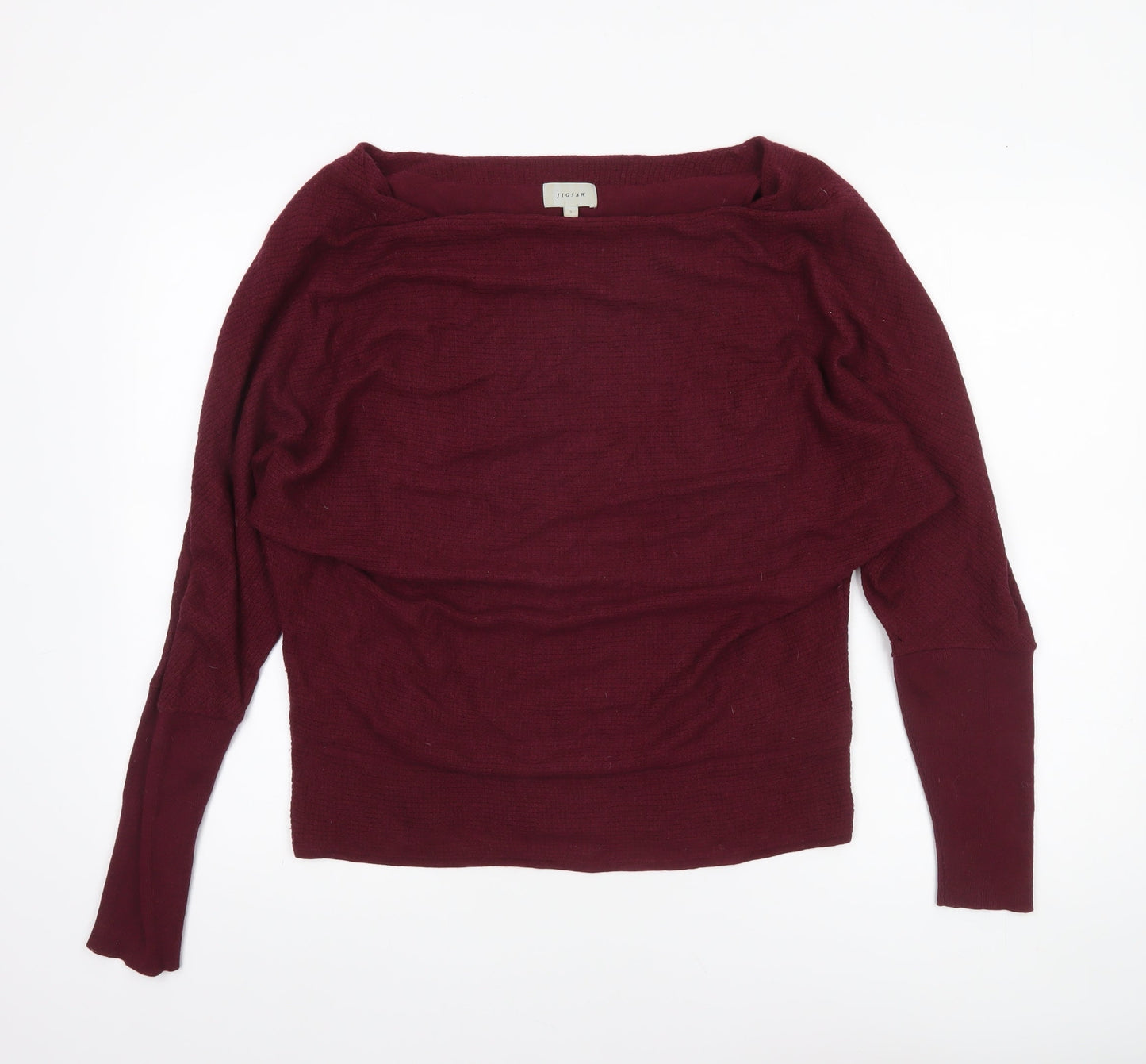 Jigsaw Women Red Wool Blend Boat Neck Relaxed Fit Pullover Jumper Size S