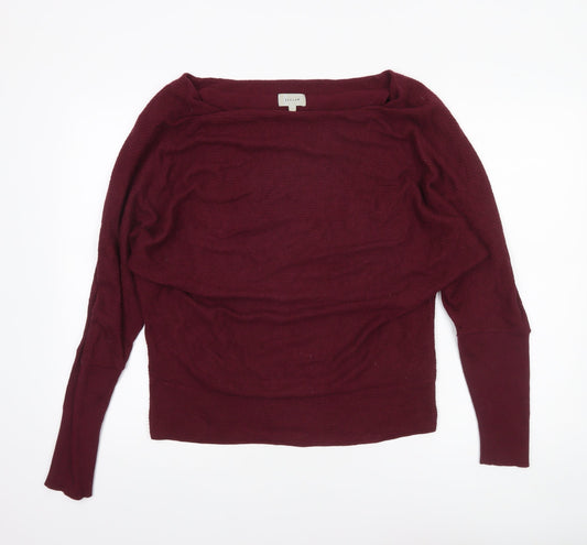 Jigsaw Women Red Wool Blend Boat Neck Relaxed Fit Pullover Jumper Size S