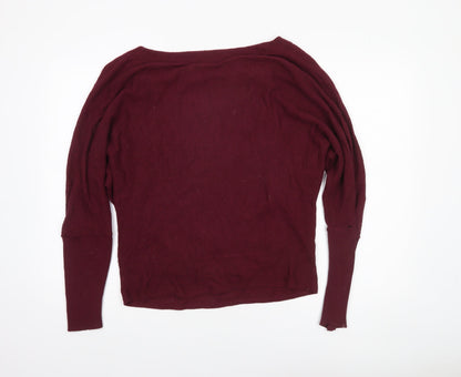 Jigsaw Women Red Wool Blend Boat Neck Relaxed Fit Pullover Jumper Size S