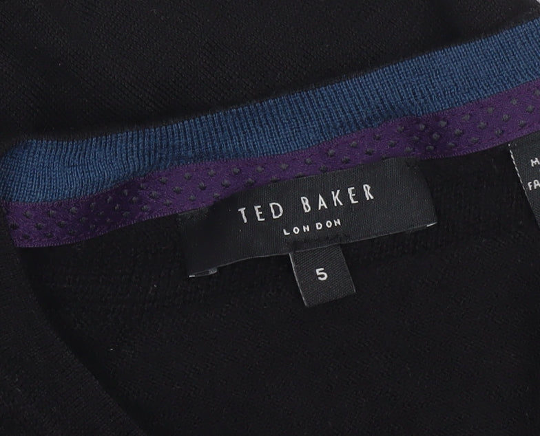 Ted Baker Mens Black Merino Wool V-Neck Jumper Size L