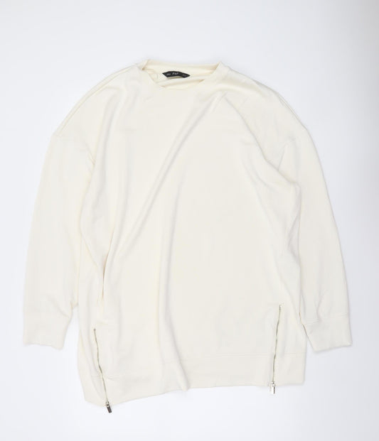 F&F Women Ivory Long Sleeve Zip Accent Pullover Sweatshirt UK 20
