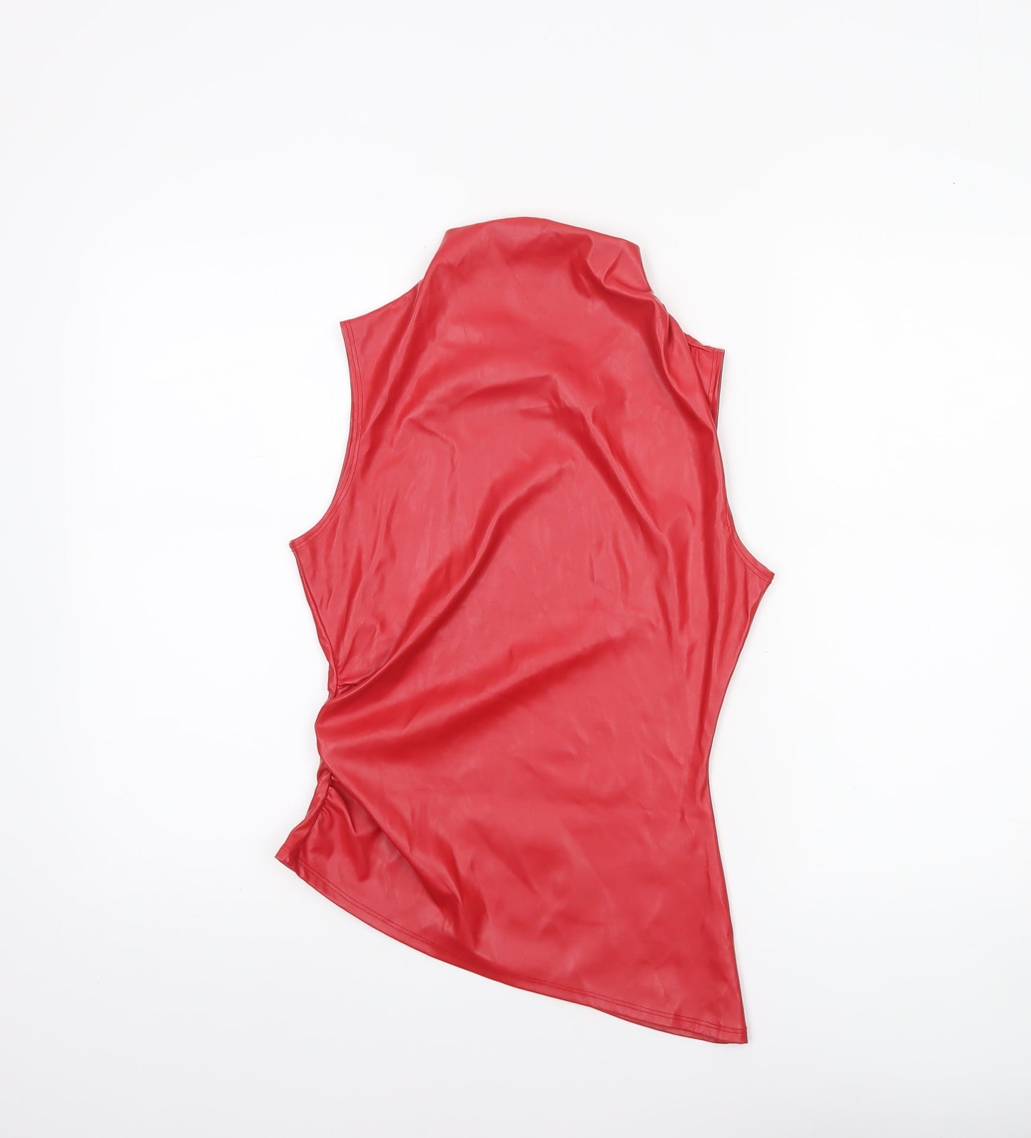 PrettyLittleThing Women Red Faux Leather Sleeveless High Neck Top UK 8
