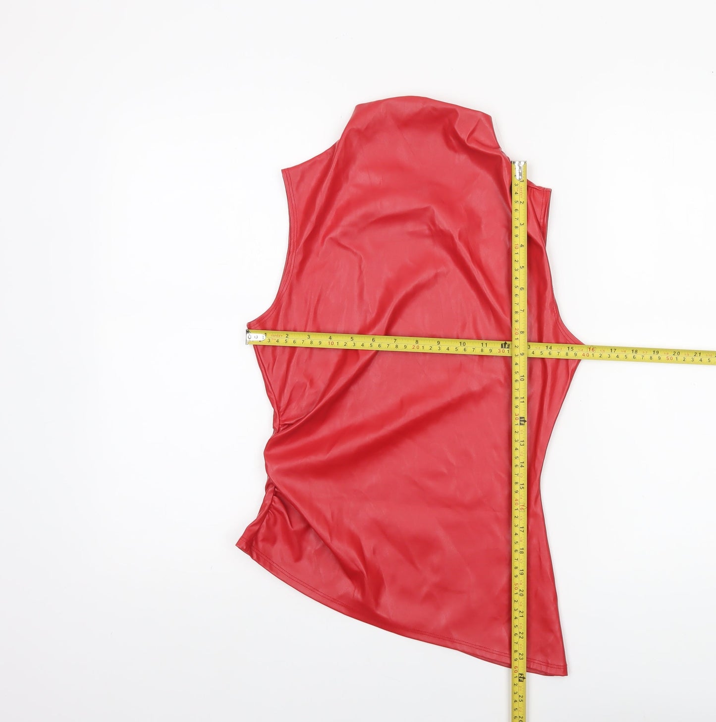 PrettyLittleThing Women Red Faux Leather Sleeveless High Neck Top UK 8