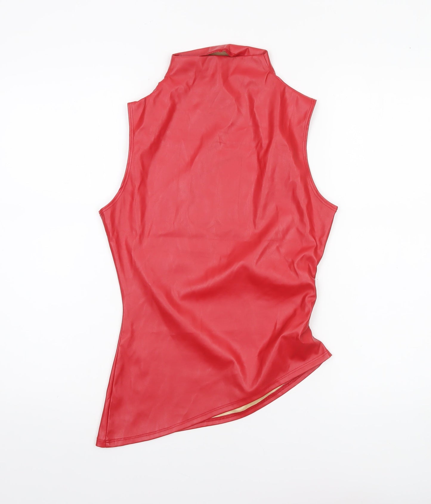 PrettyLittleThing Women Red Faux Leather Sleeveless High Neck Top UK 8