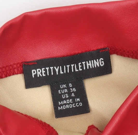 PrettyLittleThing Women Red Faux Leather Sleeveless High Neck Top UK 8