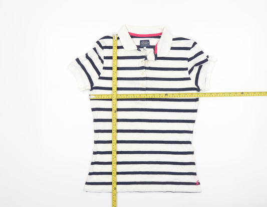 Joules Womens White Navy Striped Polo Shirt Size 8 Short Sleeve