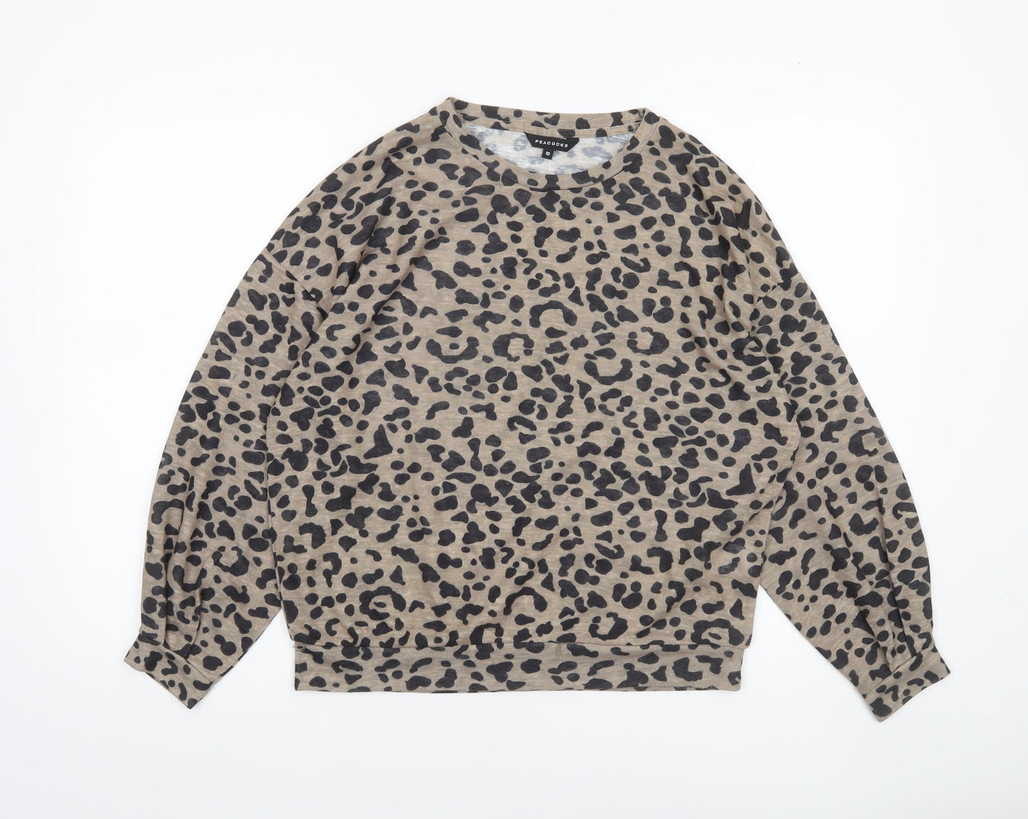 Peacocks Women’s Beige Leopard Print Long Sleeve Knit Top Size 10