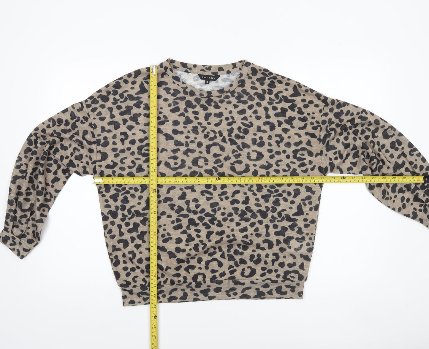 Peacocks Women’s Beige Leopard Print Long Sleeve Knit Top Size 10