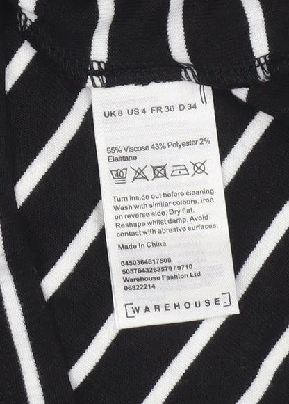 Womens UK Size 8 Warehouse Black Basic T-Shirt