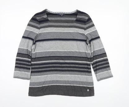 Maine New England Women’s Grey Striped 3/4 Sleeve Cotton Top Size 14