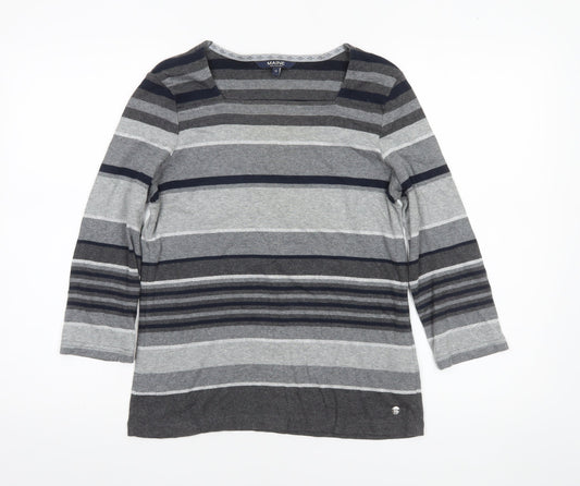 Maine New England Women’s Grey Striped 3/4 Sleeve Cotton Top Size 14