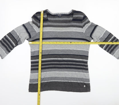 Maine New England Women’s Grey Striped 3/4 Sleeve Cotton Top Size 14