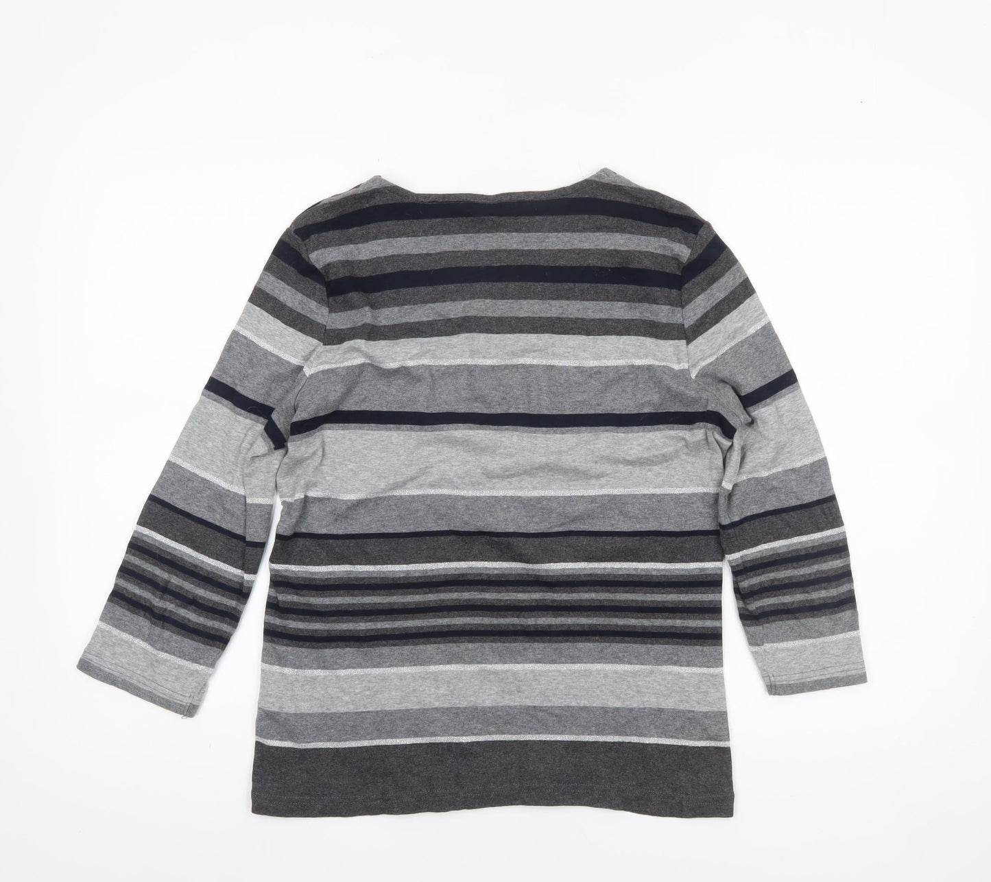 Maine New England Women’s Grey Striped 3/4 Sleeve Cotton Top Size 14