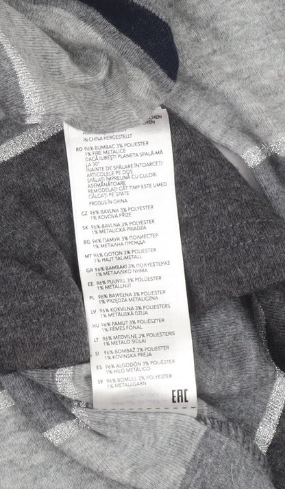 Maine New England Women’s Grey Striped 3/4 Sleeve Cotton Top Size 14