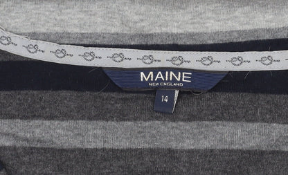 Maine New England Women’s Grey Striped 3/4 Sleeve Cotton Top Size 14