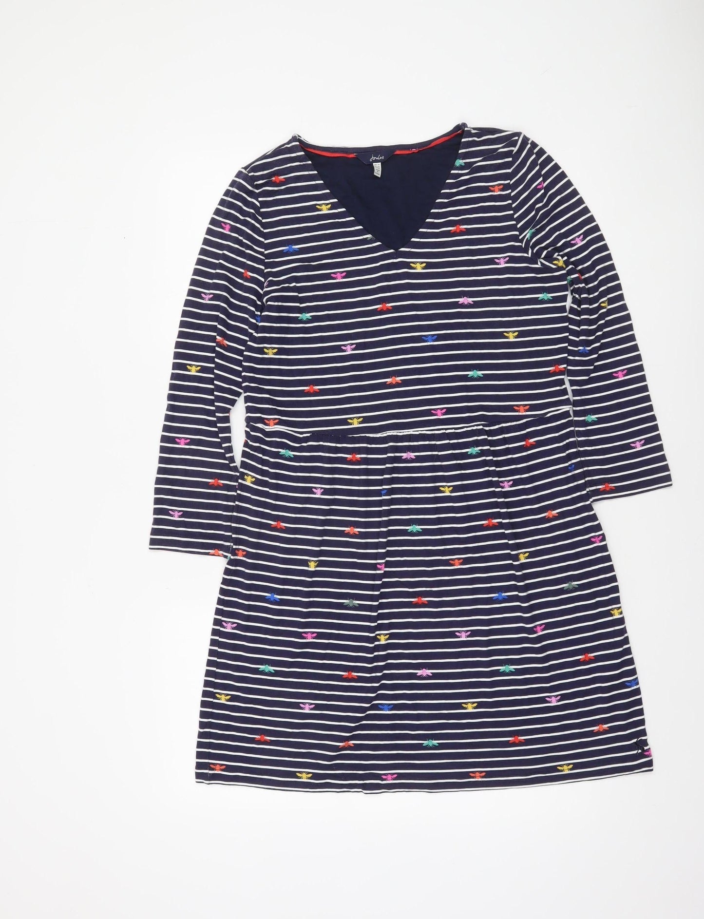 Joules Women’s Blue Striped Embroidered Fit & Flare Dress UK 10
