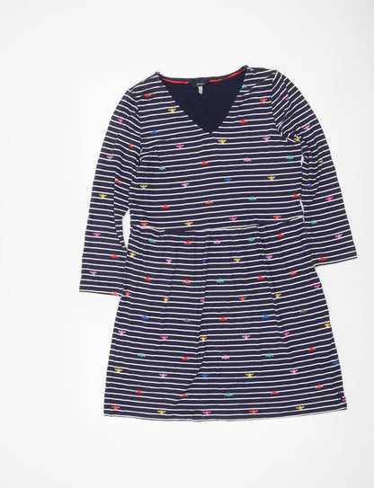 Joules Women’s Blue Striped Embroidered Fit & Flare Dress UK 10