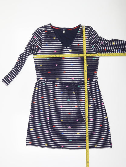 Joules Women’s Blue Striped Embroidered Fit & Flare Dress UK 10