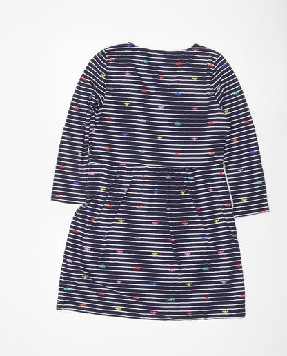 Joules Women’s Blue Striped Embroidered Fit & Flare Dress UK 10