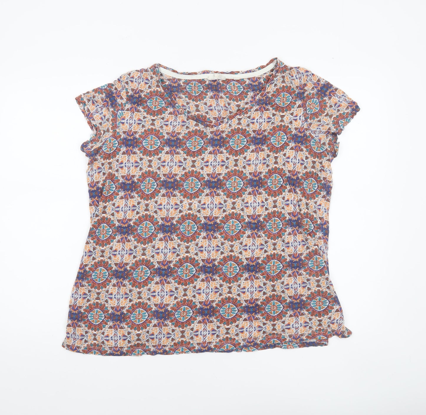 Fat Face Women’s Multicoloured Geometric Viscose T-Shirt Size 16