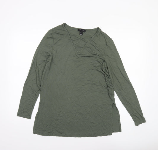 New Look Women Khaki Green Long Sleeve Viscose Tunic Top Size 10