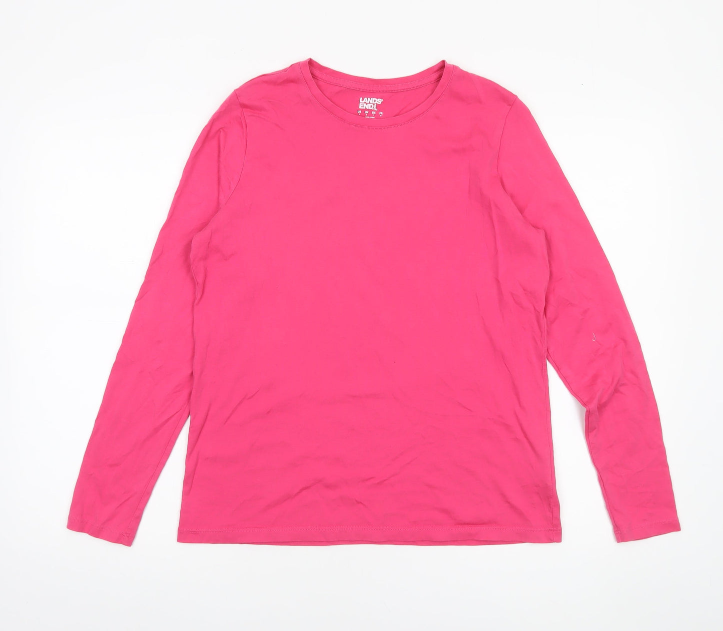 Lands' End Womens Pink Long Sleeve Basic Cotton T-Shirt Size S