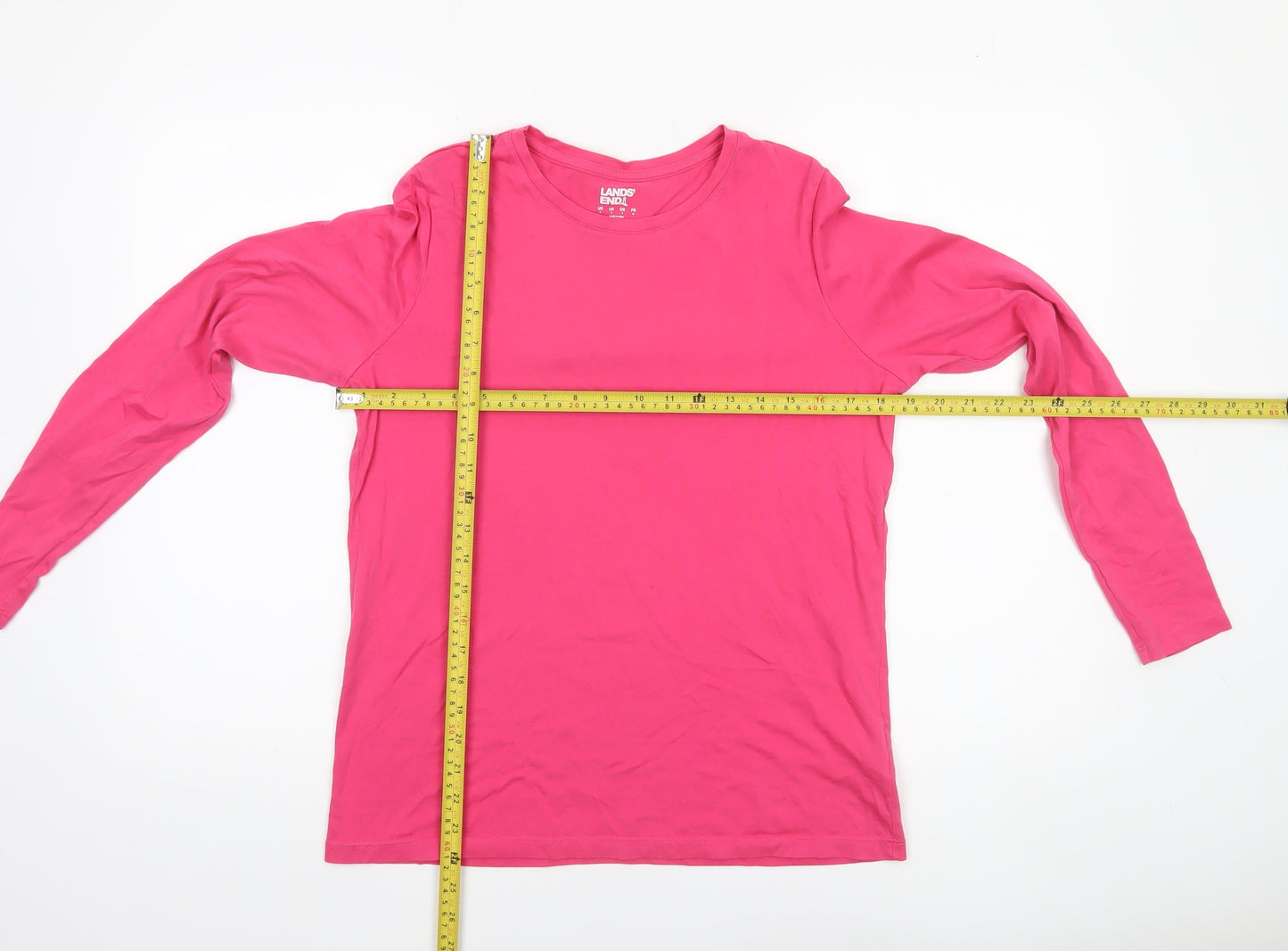 Lands' End Womens Pink Long Sleeve Basic Cotton T-Shirt Size S