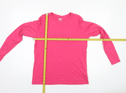 Lands' End Womens Pink Long Sleeve Basic Cotton T-Shirt Size S