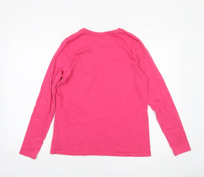 Lands' End Womens Pink Long Sleeve Basic Cotton T-Shirt Size S