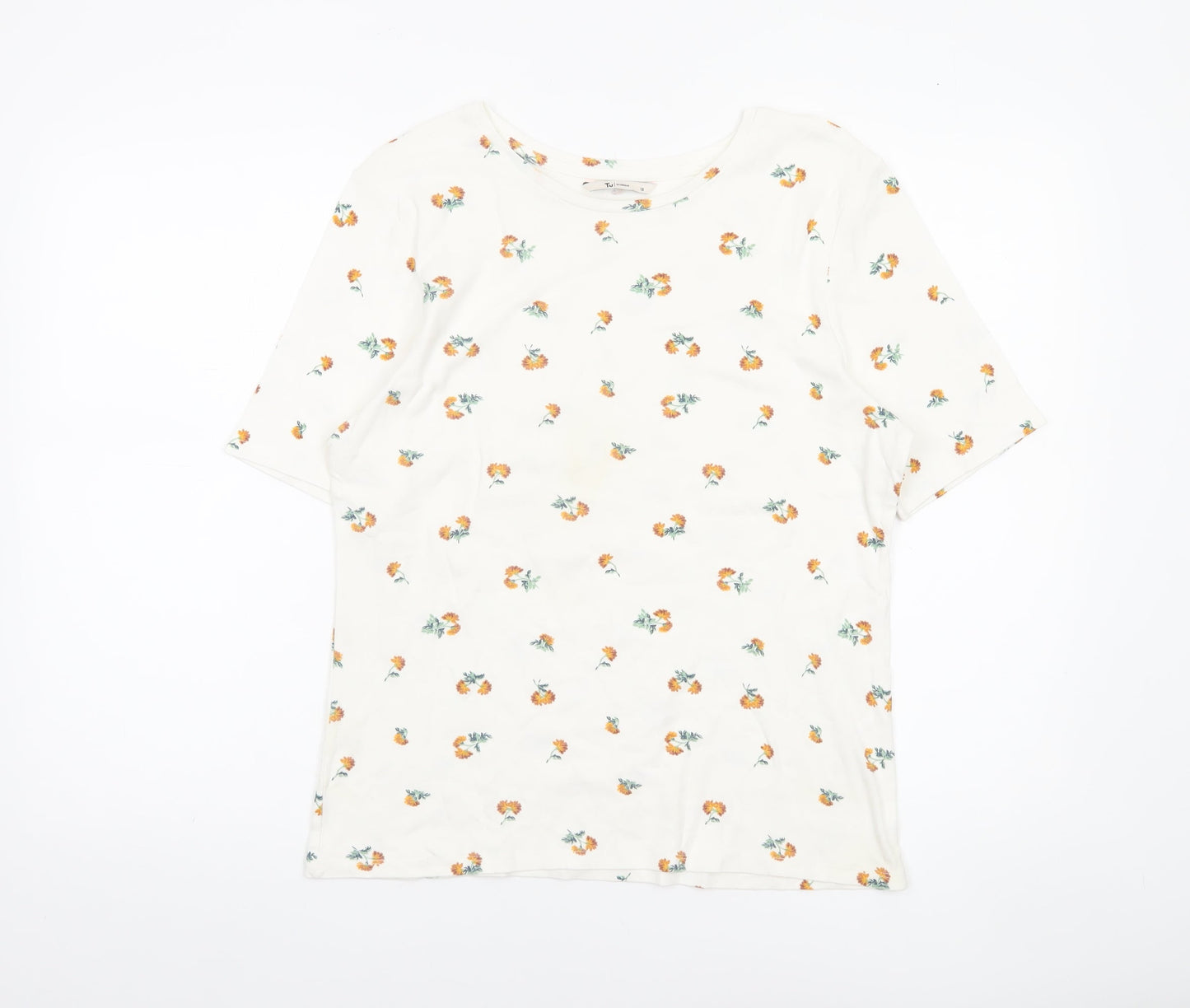 Tu Women’s White Floral Cotton Short Sleeve T-Shirt Size 18