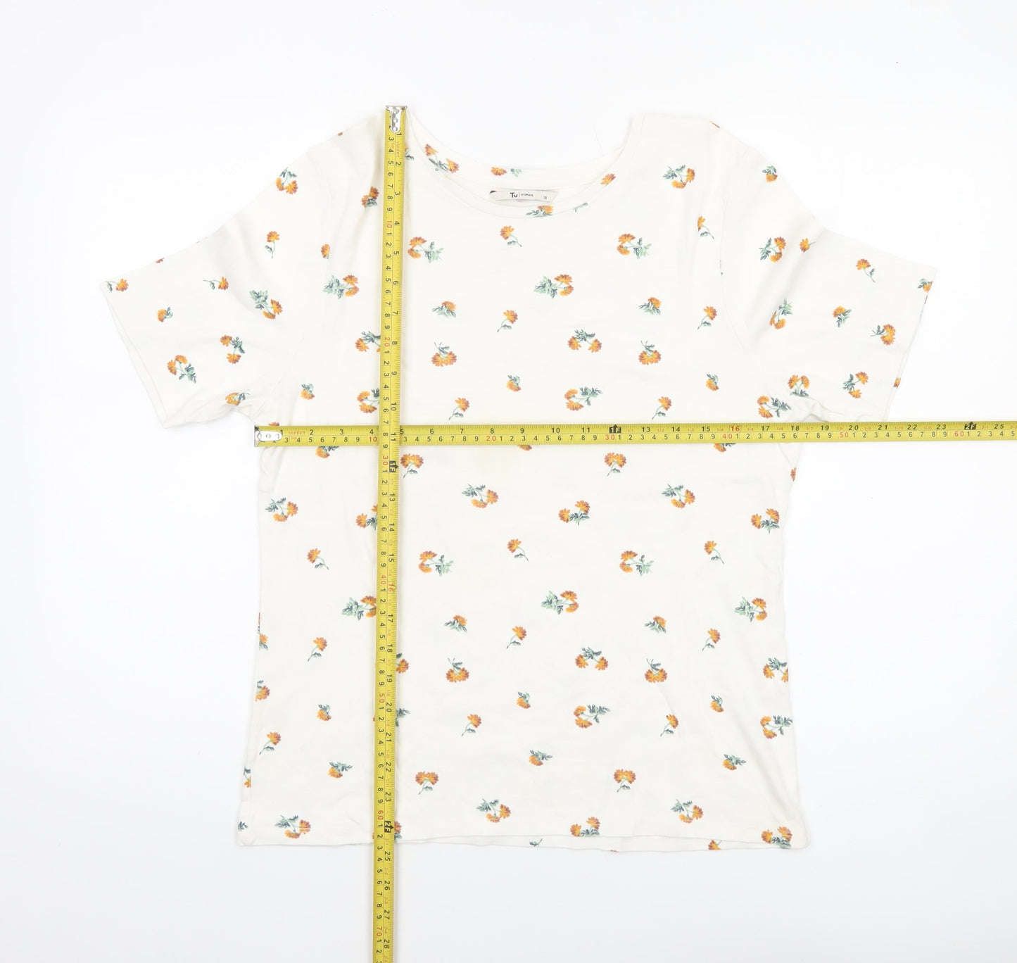 Tu Women’s White Floral Cotton Short Sleeve T-Shirt Size 18