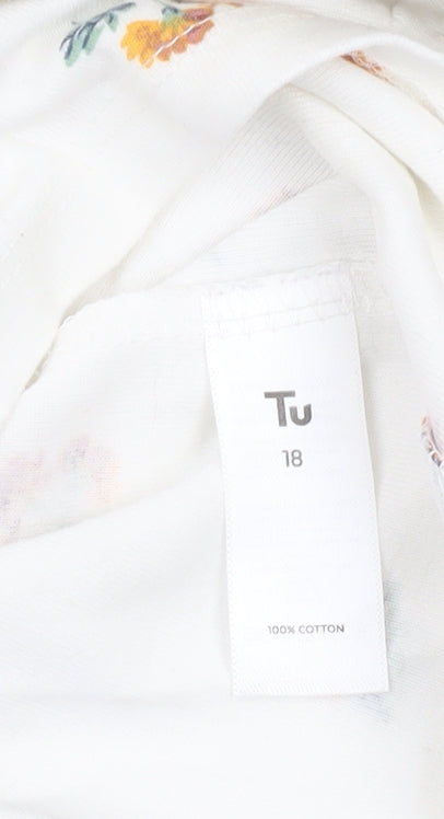 Tu Women’s White Floral Cotton Short Sleeve T-Shirt Size 18