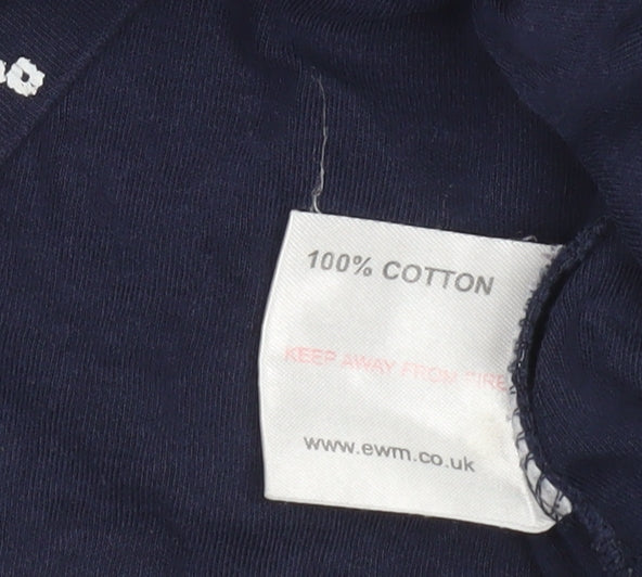 Isle Women Navy Floral Polo Shirt L 18-20 Short Sleeve Cotton