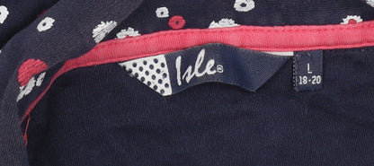Isle Women Navy Floral Polo Shirt L 18-20 Short Sleeve Cotton