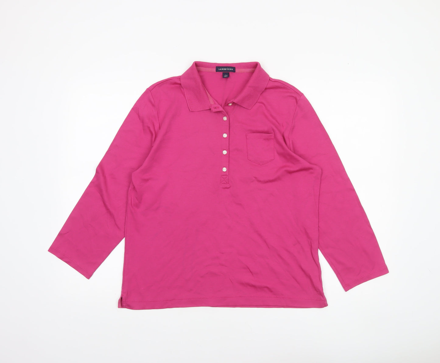 Lands' End Women's Pink Long Sleeve Polo Shirt Size L 14-16 Cotton