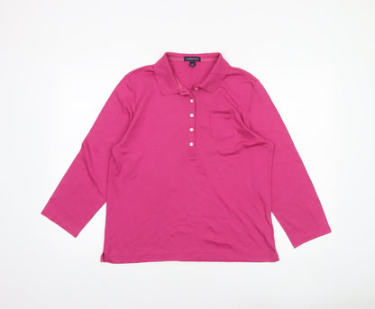Lands' End Women's Pink Long Sleeve Polo Shirt Size L 14-16 Cotton