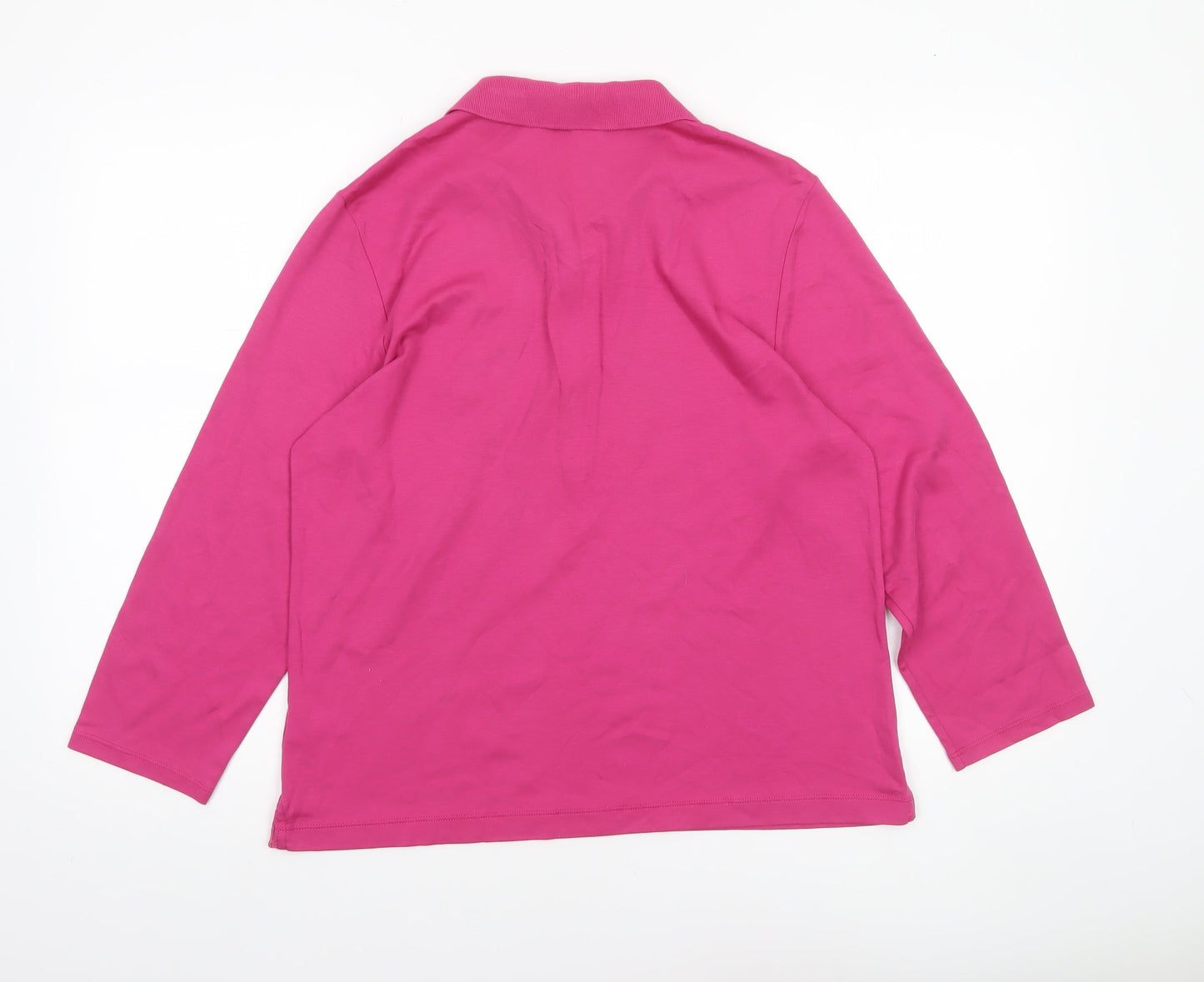 Lands' End Women's Pink Long Sleeve Polo Shirt Size L 14-16 Cotton