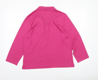 Lands' End Women's Pink Long Sleeve Polo Shirt Size L 14-16 Cotton