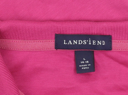 Lands' End Women's Pink Long Sleeve Polo Shirt Size L 14-16 Cotton