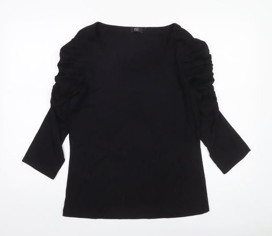 F&F Women’s Black 3/4 Sleeve Cotton Jersey Top Size 16