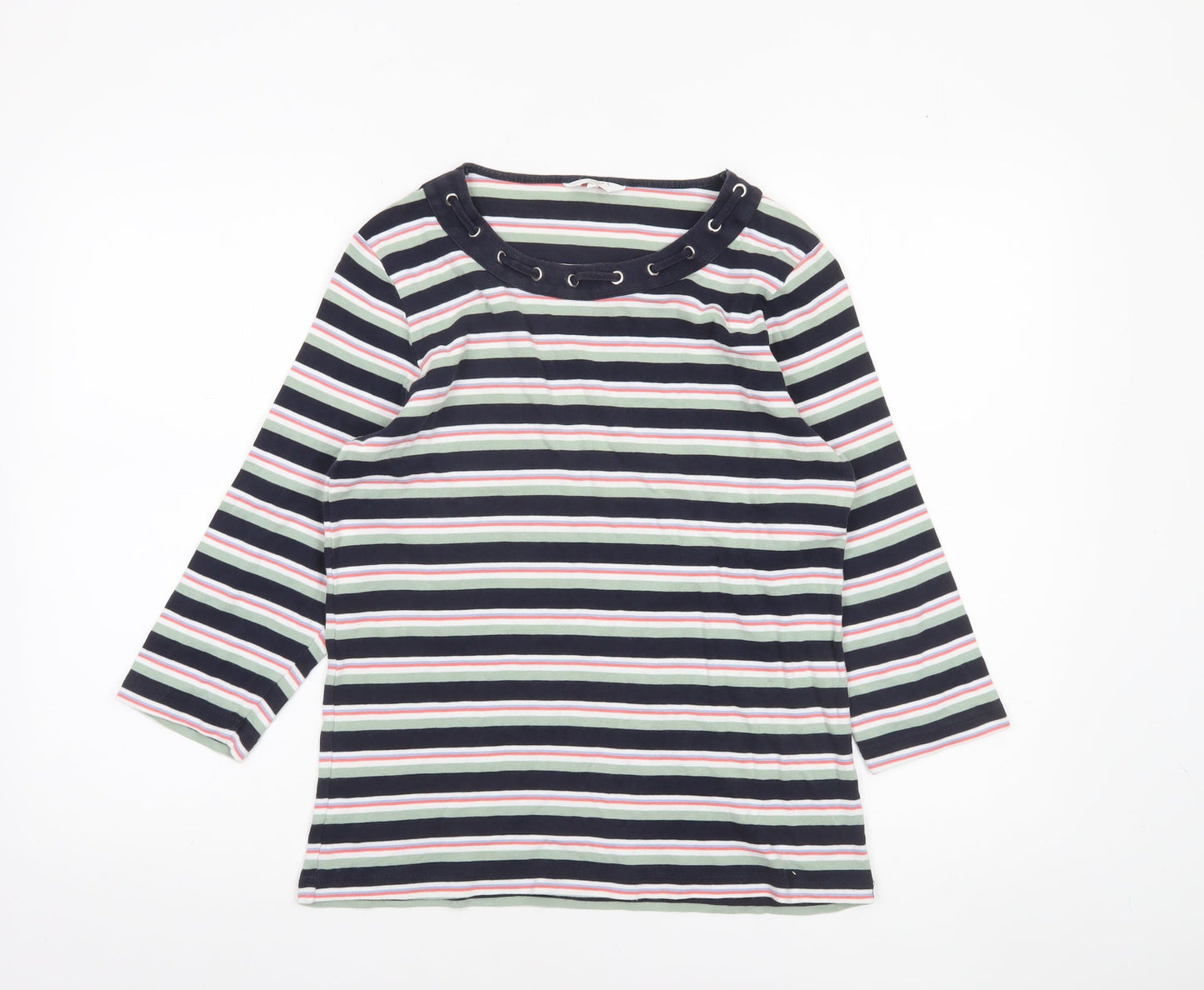 Cotton Traders Women's Multicoloured Striped 3/4 Sleeve T-Shirt Size 14