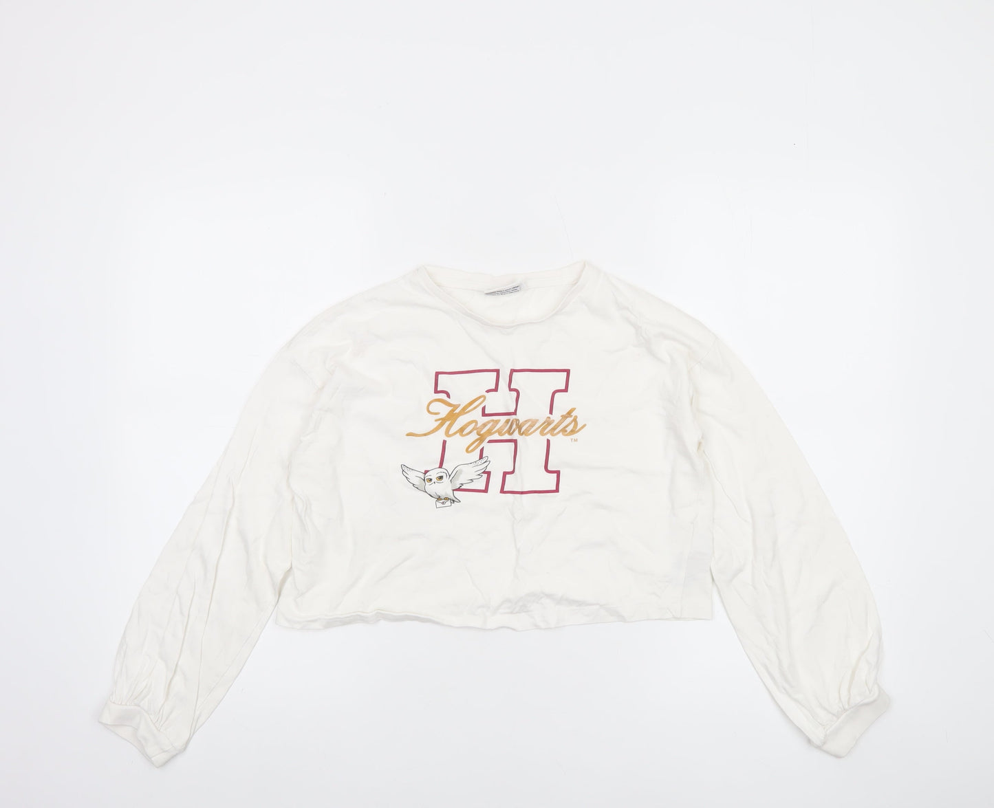 Harry Potter Girls White Cropped Long Sleeve Hogwarts T-Shirt Size 146